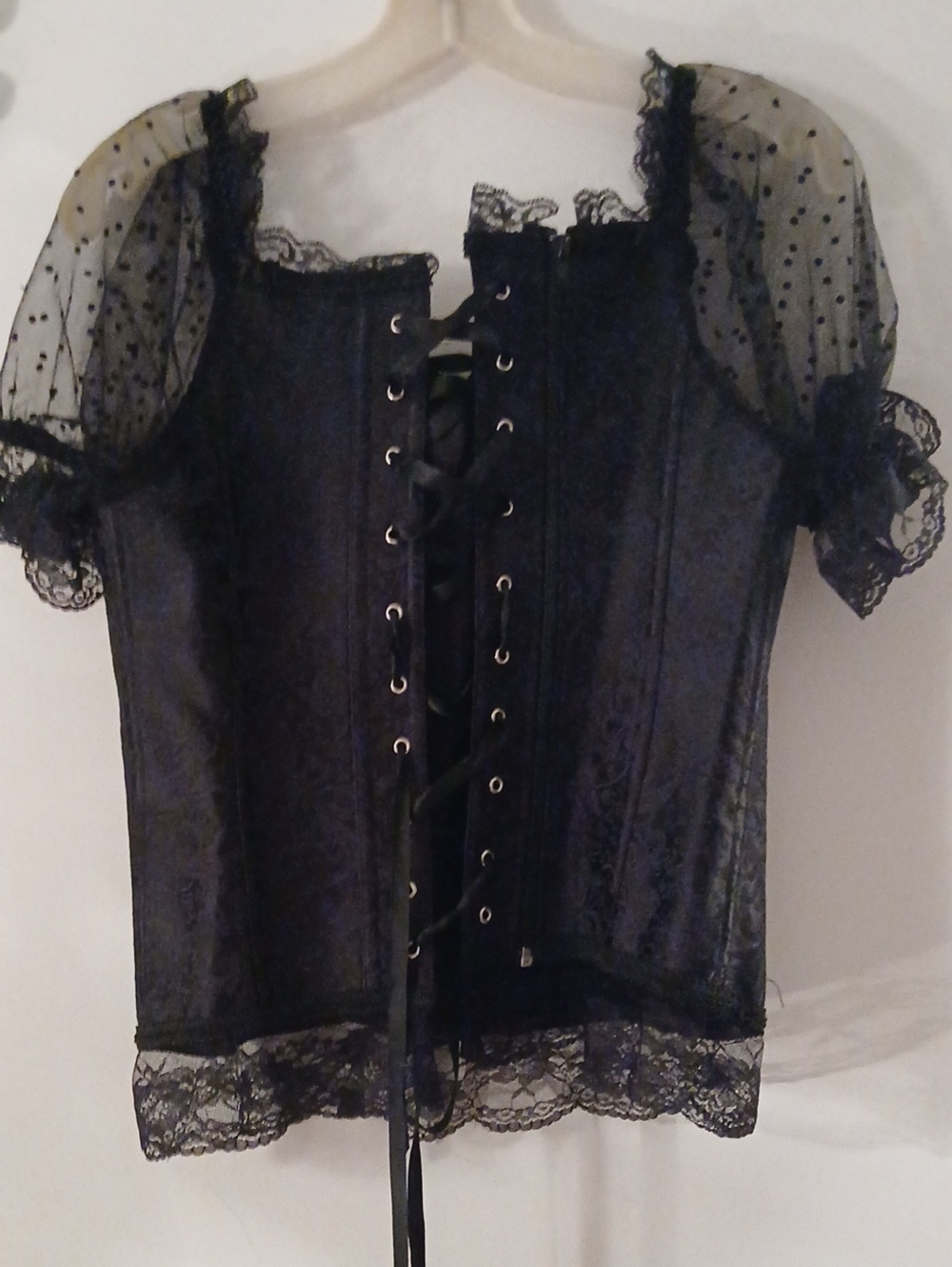 NWOT Black Lace Mesh Puff Sleeve Goth Corset Bustier Top 2X